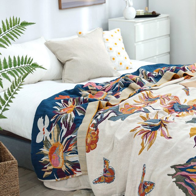 Floral Cotton Gauze Throw Blanket - Image 2