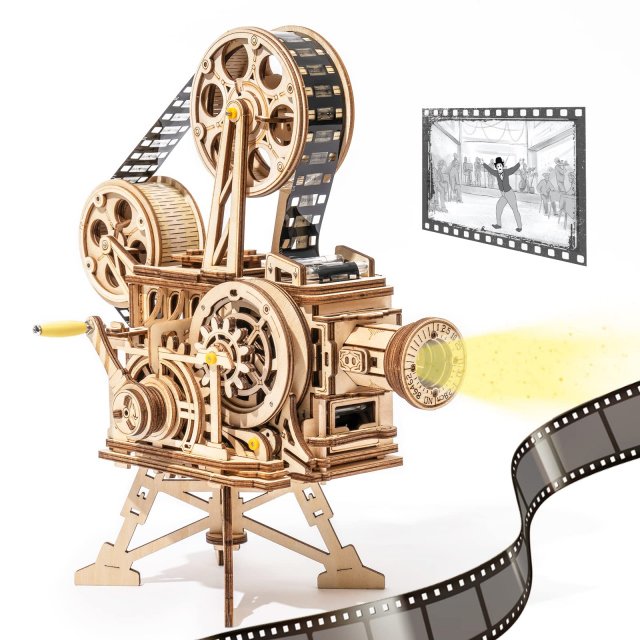 DIY Retro 3D Wooden Film Projector Kit with Hand Crank – 183 Pieces - Image 5
