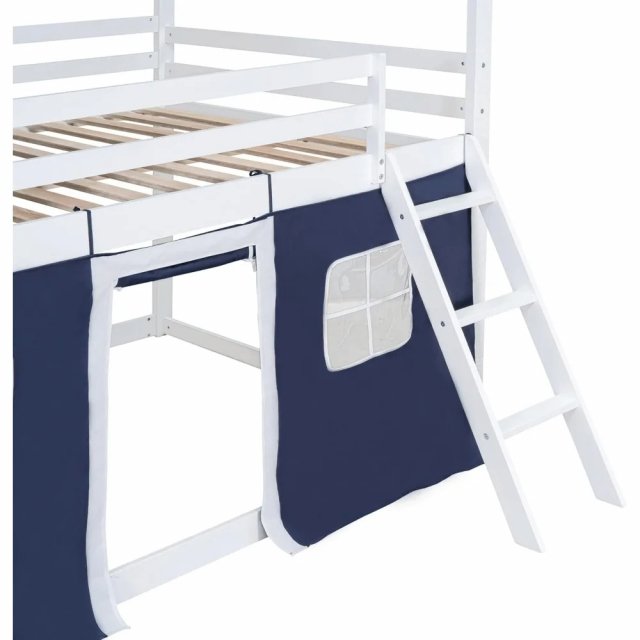 Full Size Loft Bunk Bed with Tent, House Design, Guardrails, Ladder & Windows - Image 5