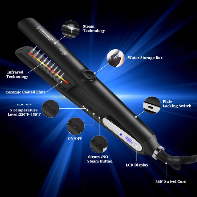 Professional Infrared Steam Hair Straightener with Argan Oil Treatment - Image 3