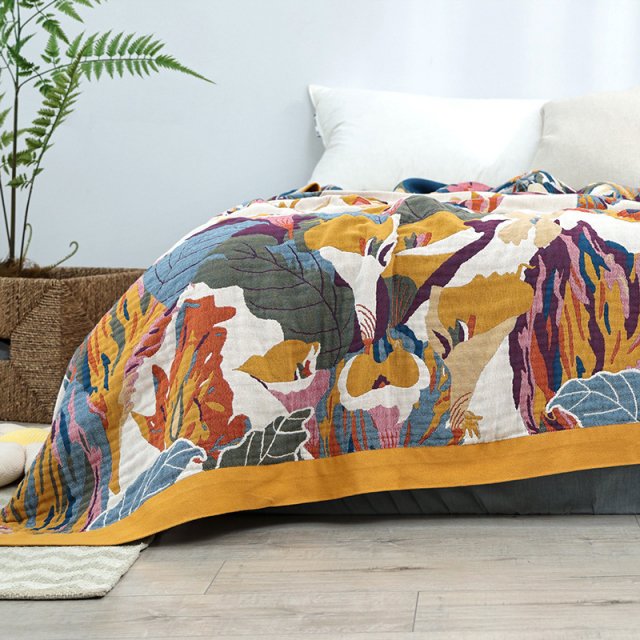 Floral Cotton Gauze Throw Blanket - Image 4