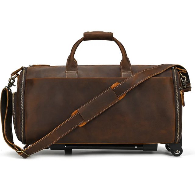 Men’s Leather Rolling Duffel Bag - Image 3
