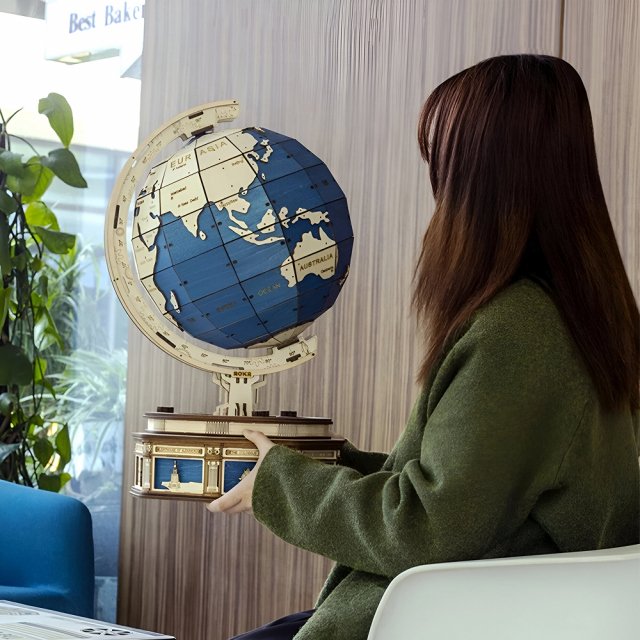 3D Wooden Globe Puzzle Kit with Rotating Base - Image 5