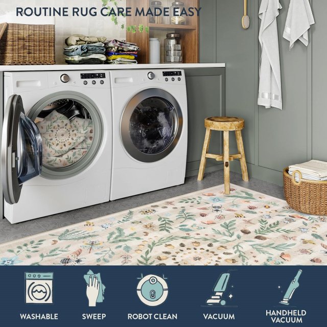 Insect Botanical Print Non-Slip Washable Soft Rug - Image 4