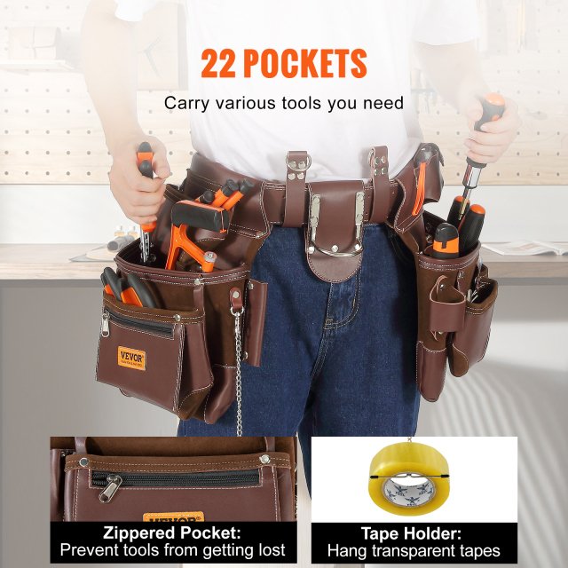 Adjustable 22-Pocket Tool Waist Belt Pouch for Electrician, Carpenter & Handyman - Image 3