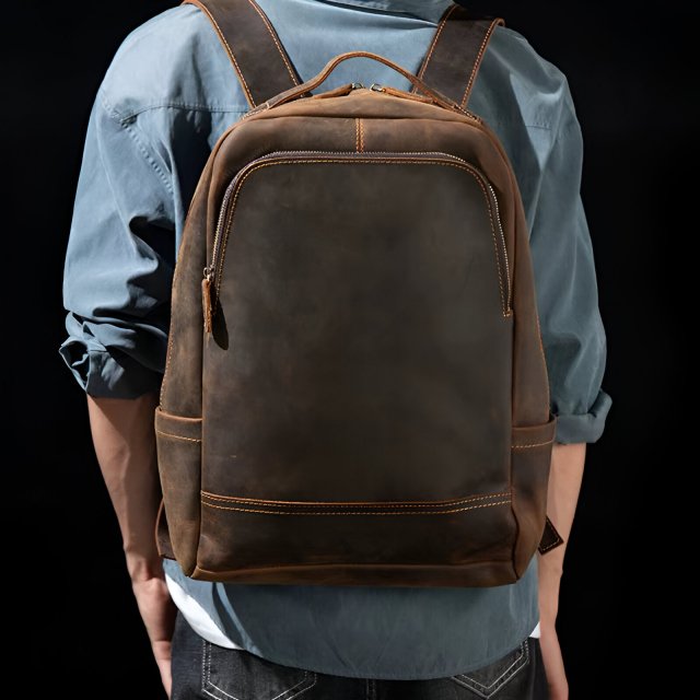 Genuine Leather Men's Backpack for 15.6" Laptop - Stylish and Durable Travel Rucksack - Image 3
