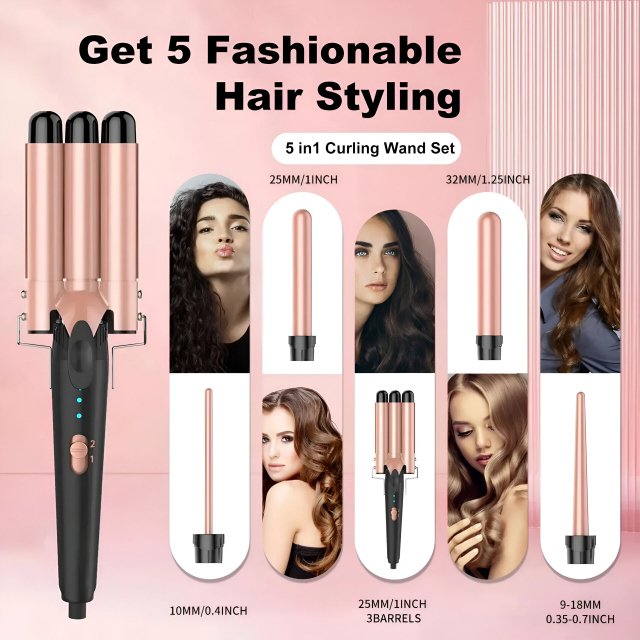 5 in 1 Curling Iron 3 Barrel Hair Crimper Waver with Fast Heating for All Hair Types - Image 3