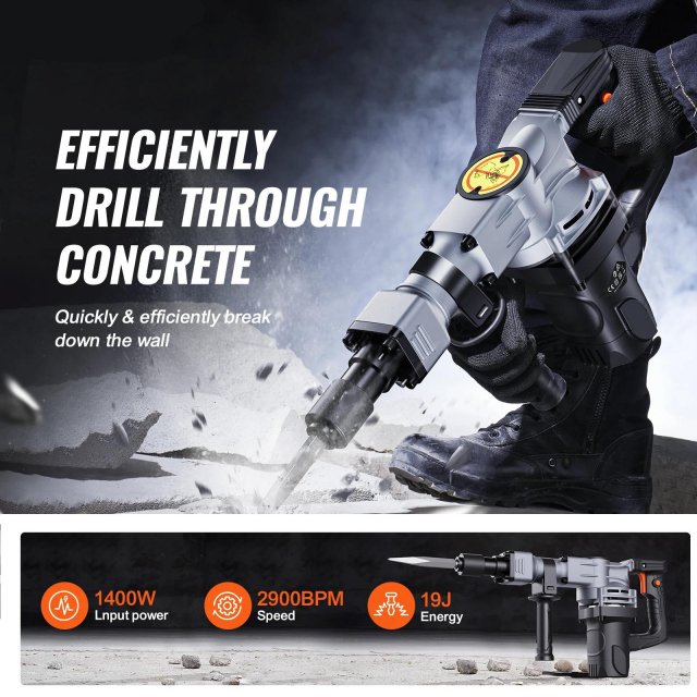 Electric Heavy Duty Demolition Jack Hammer 1400W with Chisels and Carrying Case - Image 6