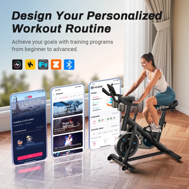 Low Noise Indoor Cycling Bike with Tablet Mount and App-Based Training - Image 5