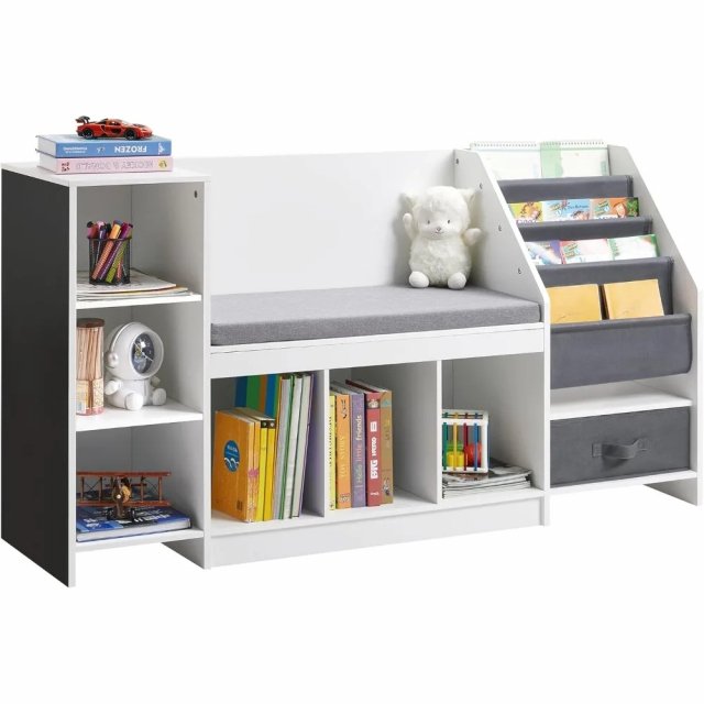 Montessori 5-in-1 Kids Reading Nook with Sling Bookshelf, Toy Organizer, and Bench - Image 6
