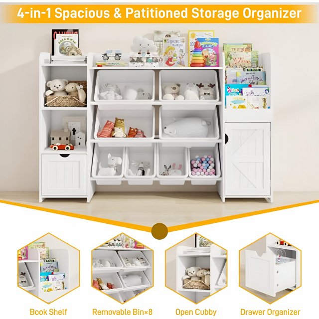 Large Kids Toy Organizer with Storage Bins, Bookshelf Cubbies & Cabinets - Image 4