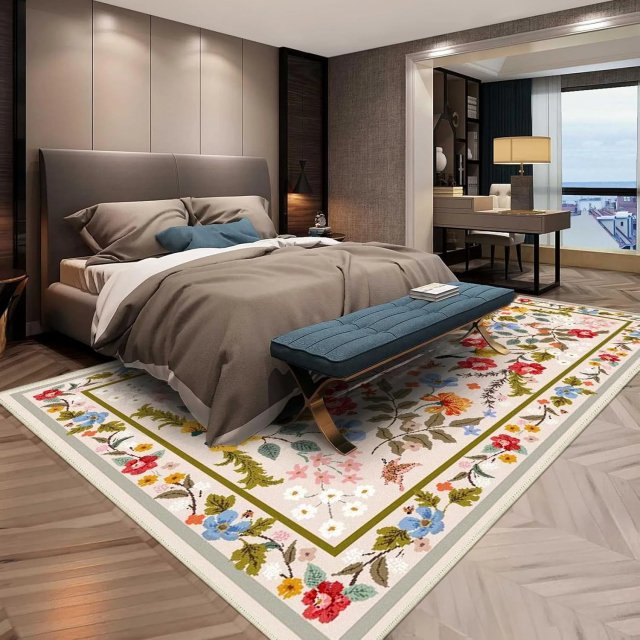 Pastoral Floral Washable Non-Slip Living Room & Bedroom Carpet Rug - Image 9