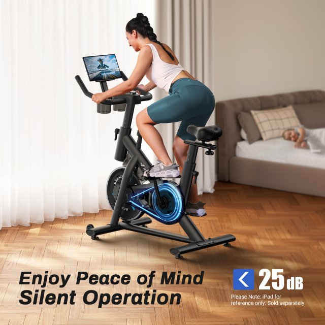 Low Noise Indoor Cycling Bike with Tablet Mount and App-Based Training - Image 4