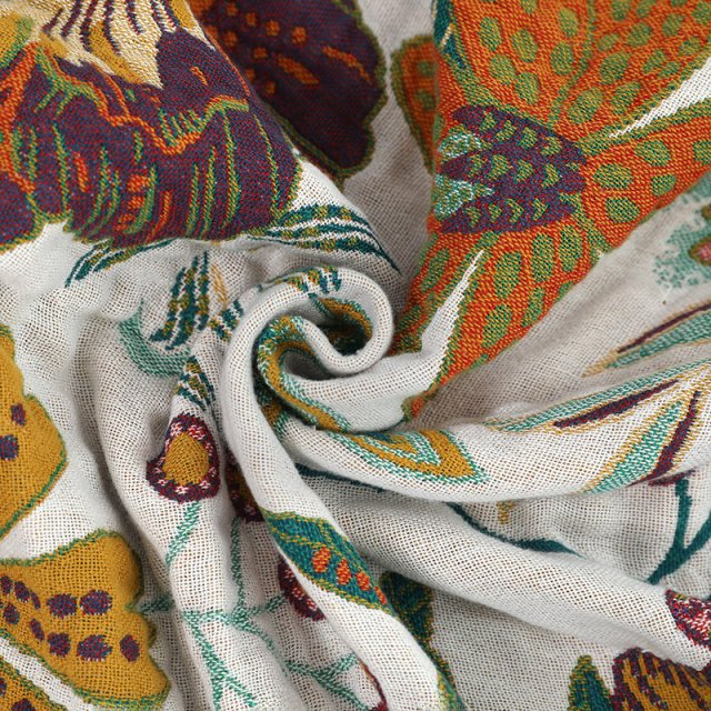 Luxury Cotton Gauze Blanket with Floral Pattern, 90"x98" Toweling Coverlet - Image 5