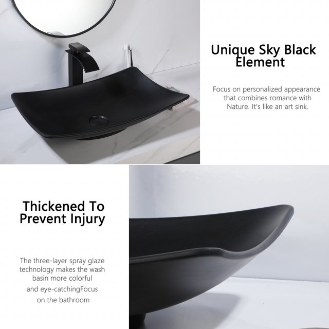 Matte Black Resin Bathroom Sink Set with Brass Faucet and Pop-Up Drain - Image 3