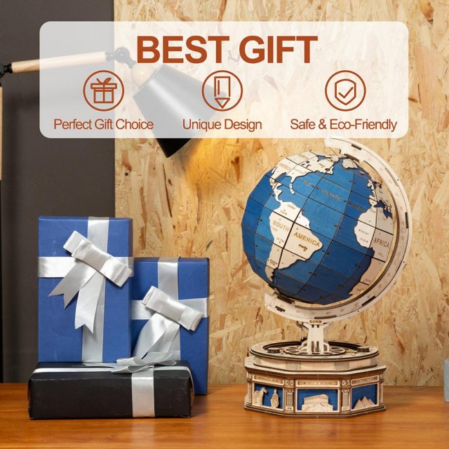 3D Wooden Globe Puzzle Kit with Rotating Base - Image 3