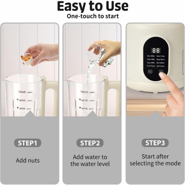 8-in-1 40oz Nut Milk Maker with Timer, Self-Cleaning, for Almond & Soy Drinks - Image 3
