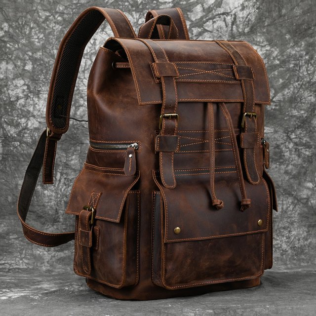 Large Genuine Leather Laptop Backpack – 17" Vintage Travel Daypack - Image 3