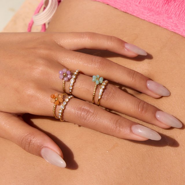 Colorful Crystal Flower Double Layer Open Ring