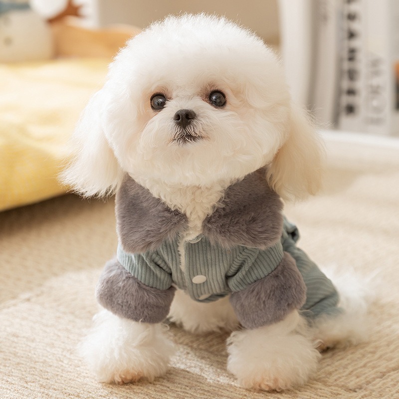 Cozy Corduroy Dog Jumpsuit – Soft Cotton-Padded Winter Coat for Small & Medium Dogs