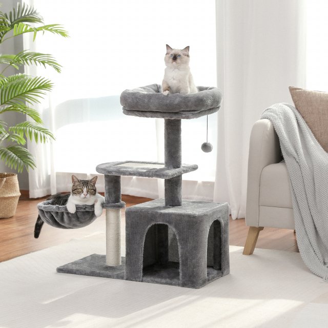 Multi-Level Plush Cat Tree for Small Indoor Cats with Condo, Hammock & Scratching Posts