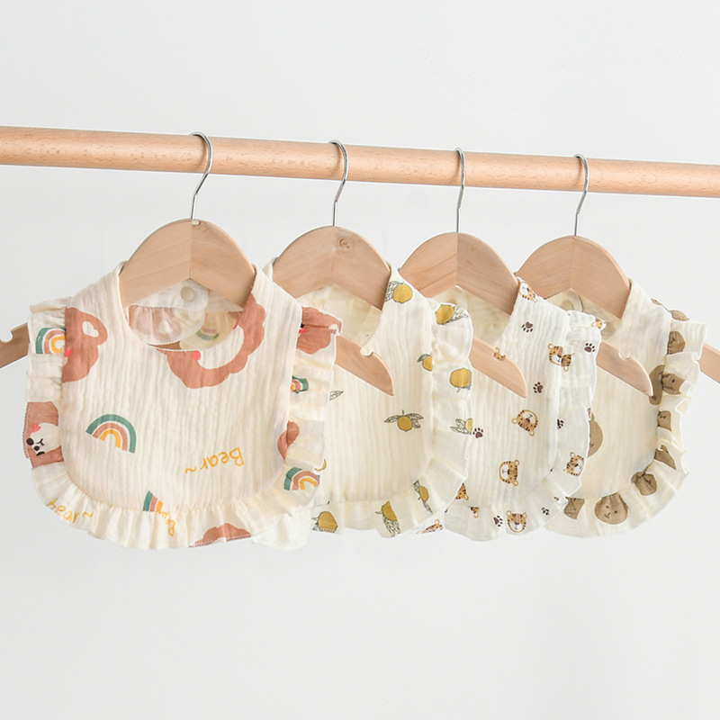 2pcs Set Baby Feeding Bib & Toddler Burp Cloth with Cartoon Ruffle Design