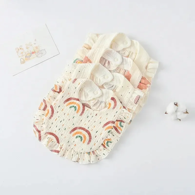 2pcs Set Baby Feeding Bib & Toddler Burp Cloth with Cartoon Ruffle Design - Image 6