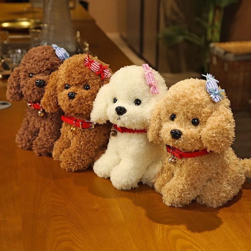 Lovely Curly Hair Teddy Dog Plush Toy with Collar & Head Flower - Image 4