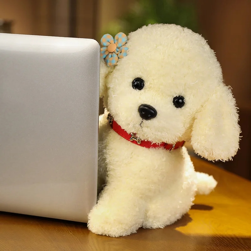 Lovely Curly Hair Teddy Dog Plush Toy with Collar & Head Flower - Image 6