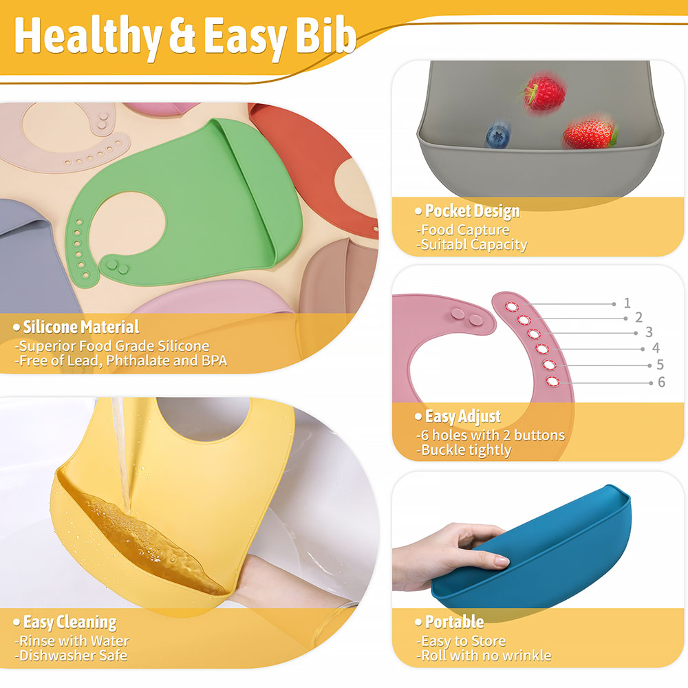 3-Pack Waterproof Silicone Baby Bibs - Image 3