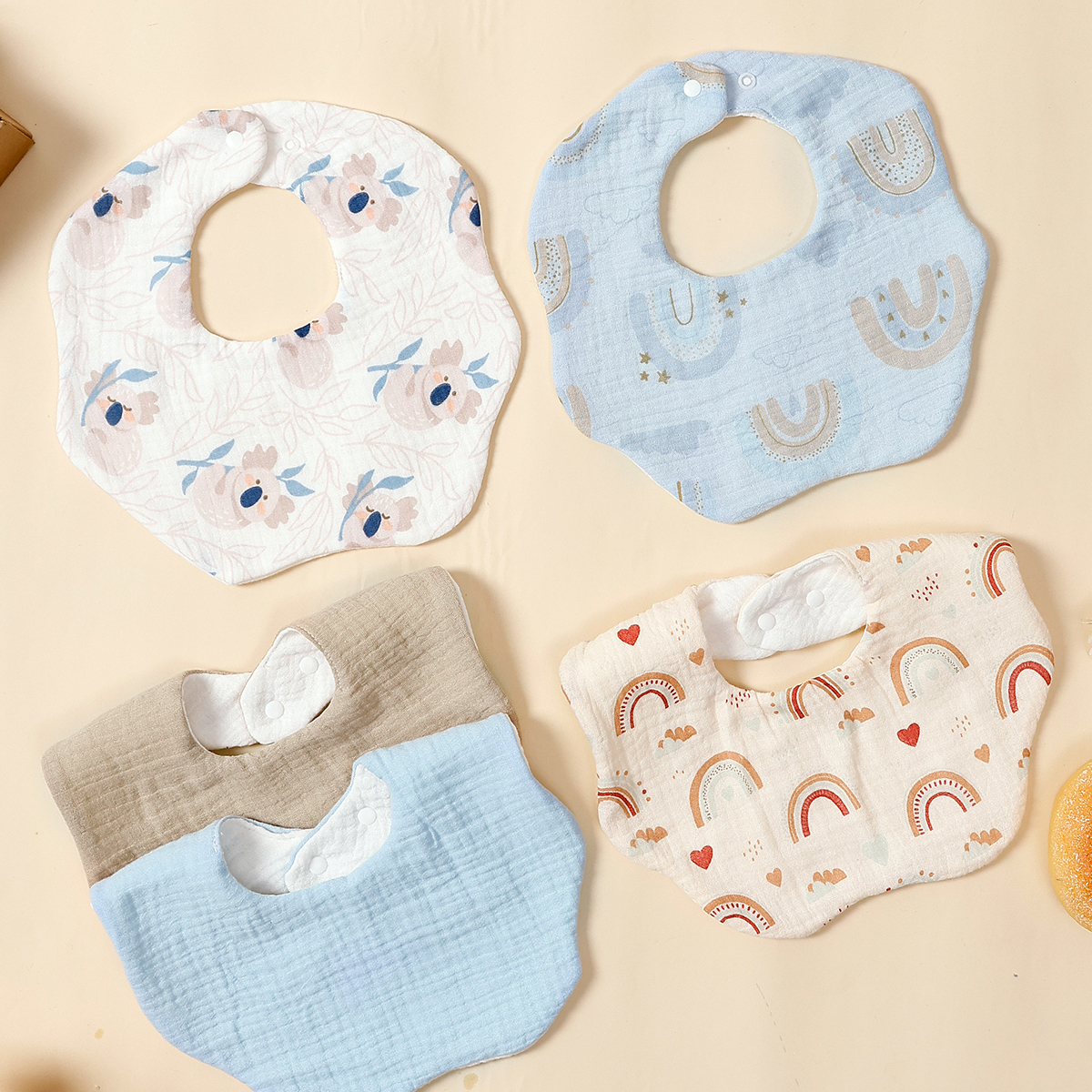 Soft & Absorbent Baby Bibs – 5 Pack Muslin Cotton Burp Cloths, Petal Shape - Image 6