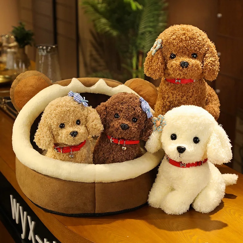 Lovely Curly Hair Teddy Dog Plush Toy with Collar & Head Flower - Image 3