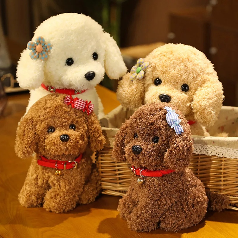 Lovely Curly Hair Teddy Dog Plush Toy with Collar & Head Flower - Image 2