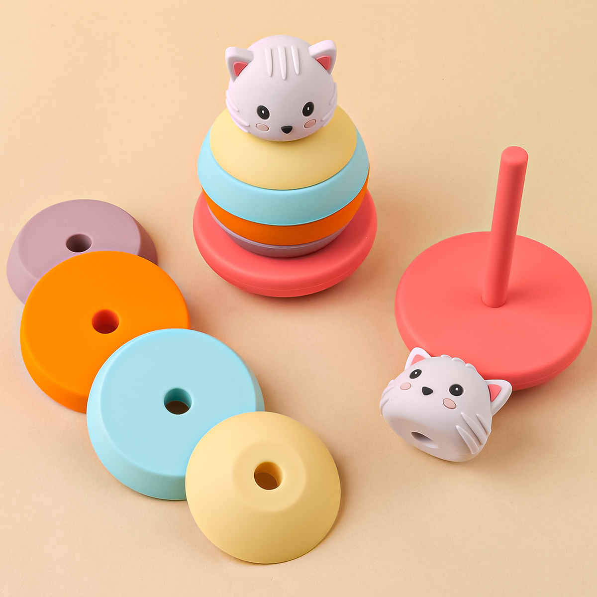 Cute Cat Silicone Building Blocks for Babies