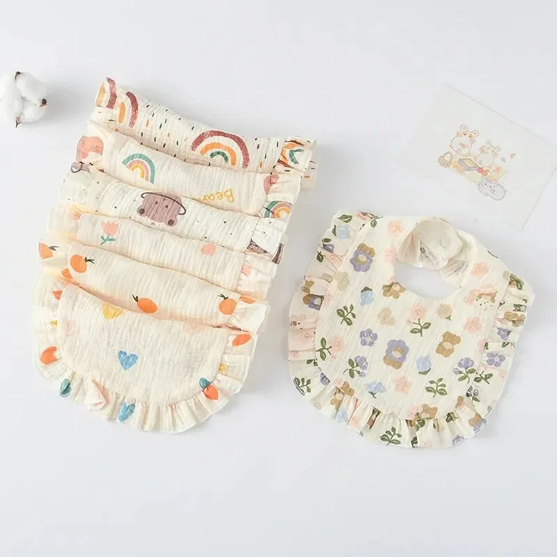 2pcs Set Baby Feeding Bib & Toddler Burp Cloth with Cartoon Ruffle Design - Image 3