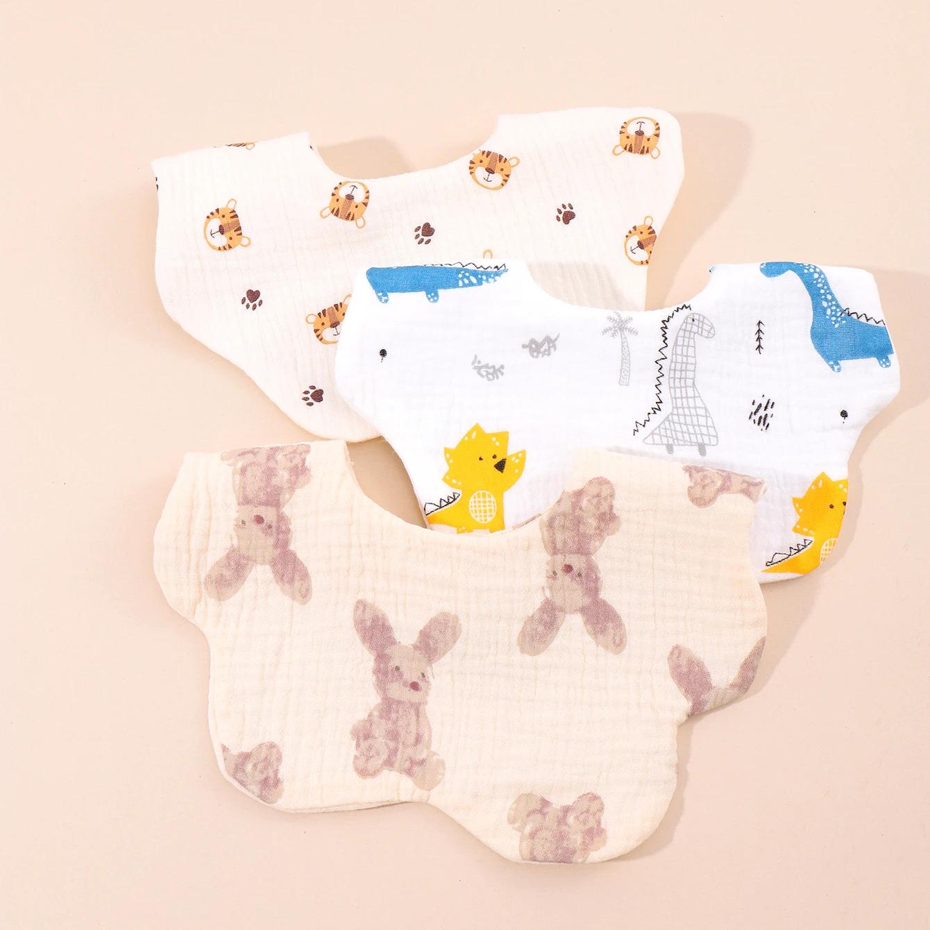 Soft and Absorbent Korean Cotton Gauze Baby Bib – Cute Cartoon Double-Sided Saliva Towel