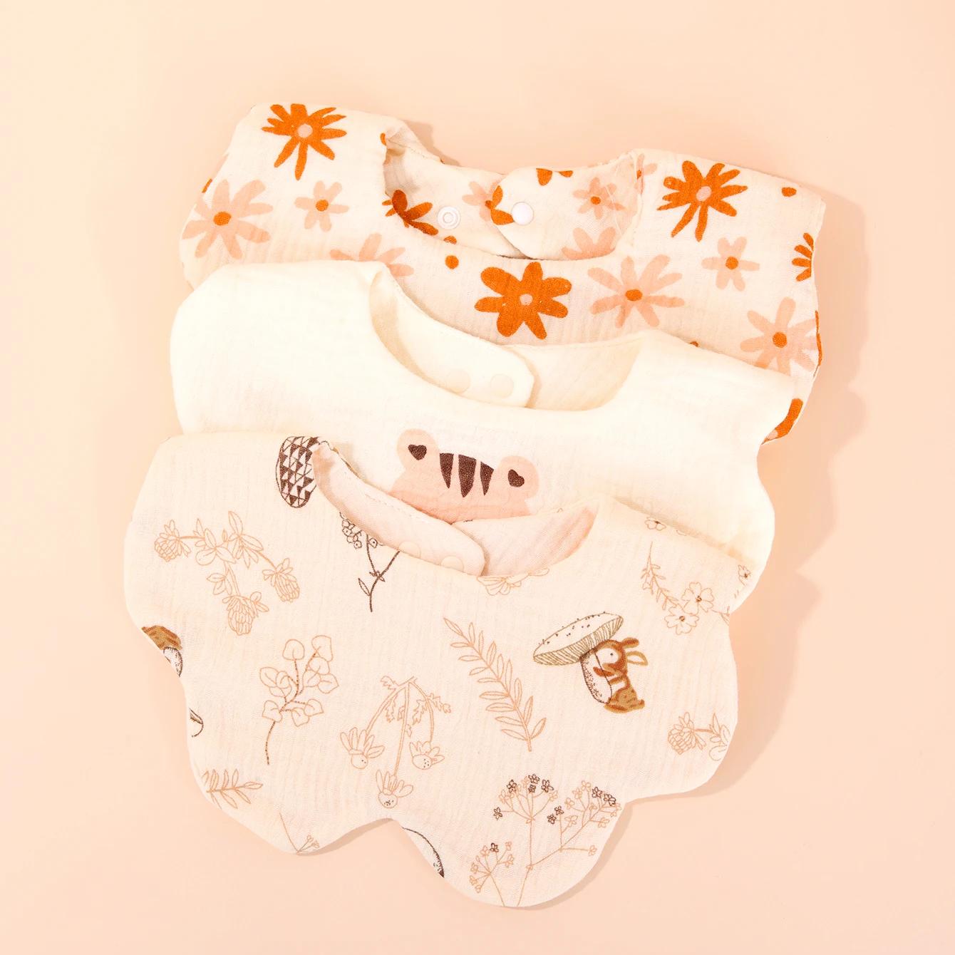 Korean Cotton Gauze Baby Bib - Soft, Absorbent, Double-Sided Cartoon Bib for Kids