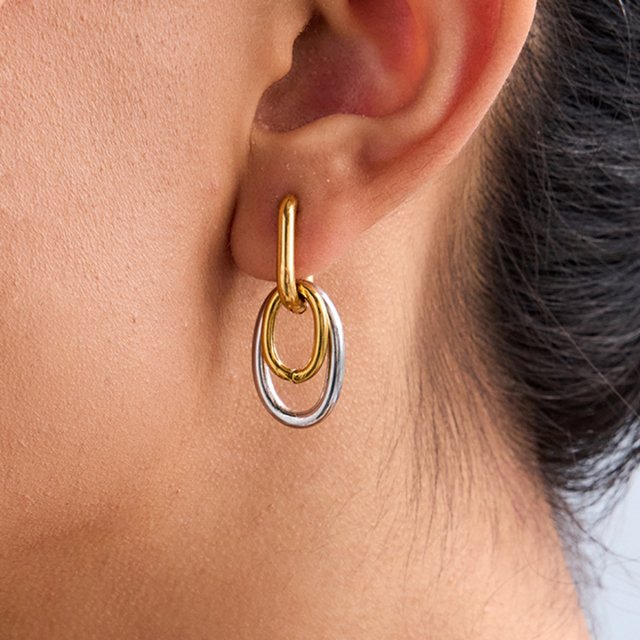 Geometric Double Ring U-Shaped Drop Earrings