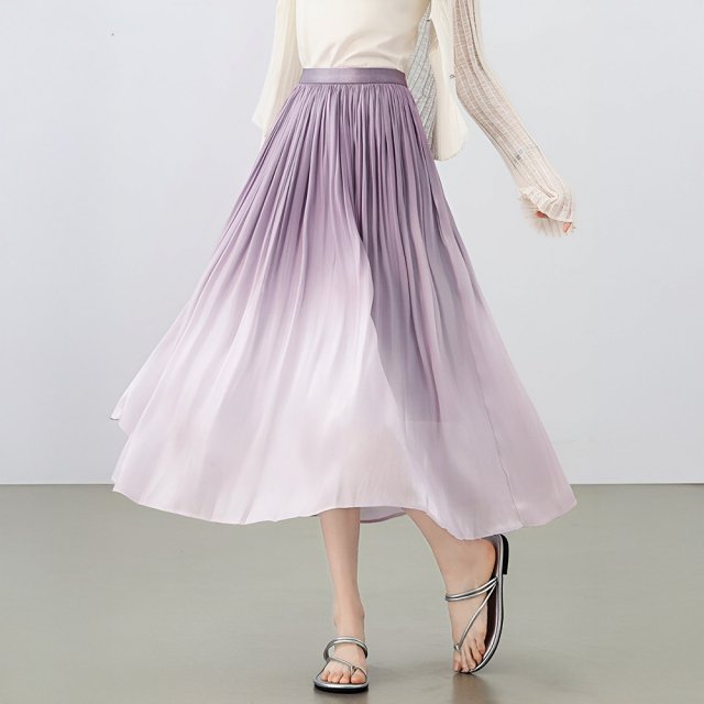 Elegant Gradient A-Line Midi Skirt for Women – Summer High Waist Office Style