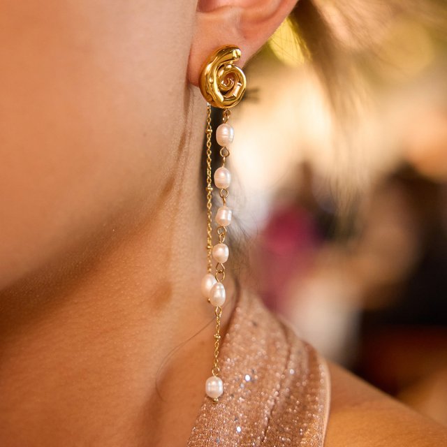 Holiday Glam 18K Gold Spiral Tassel Pearl Drop Earrings