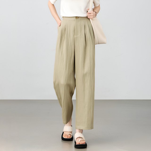 High Waist Linen Blend Straight Pants for Women – Casual Office Style