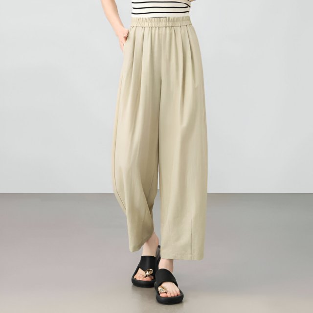 Women's Wide-Leg Lyocell Ankle Pants – High Waist, Spring/Summer Office Look