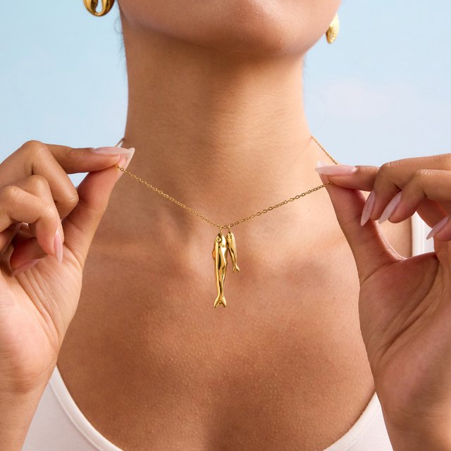 18K Gold Plated Stainless Steel Fish Pendant Necklace