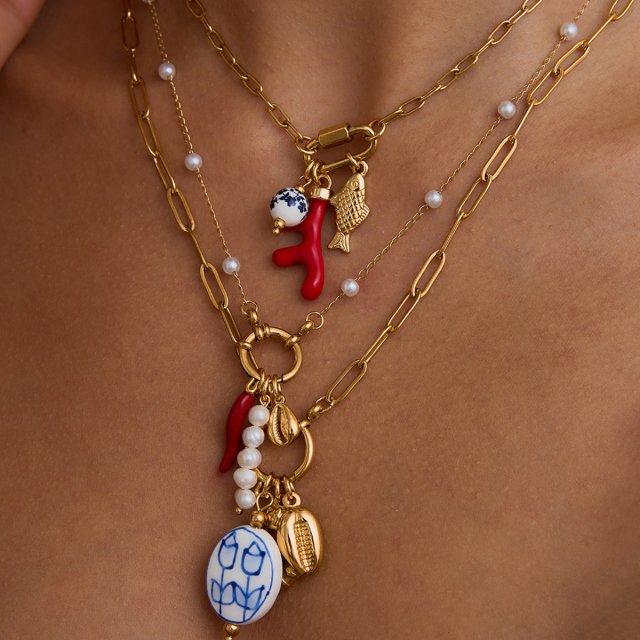 18K Gold Multi-Charm Detachable Pendant Necklace – Waterproof Stainless Steel