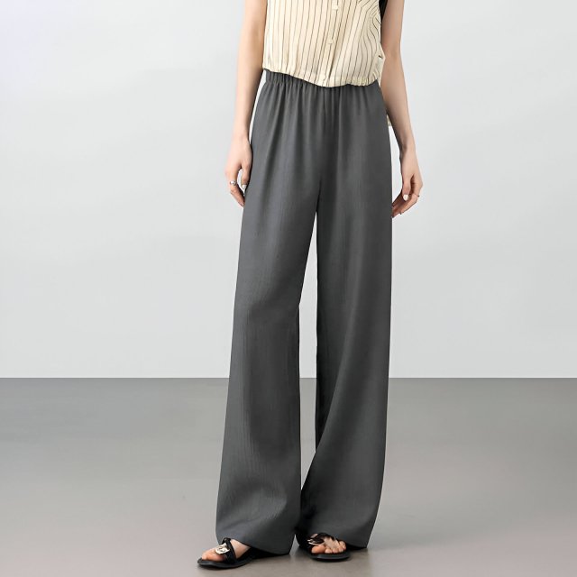 Women's Wool Blend Straight Pants – High Waist, Pleated, Full-Length