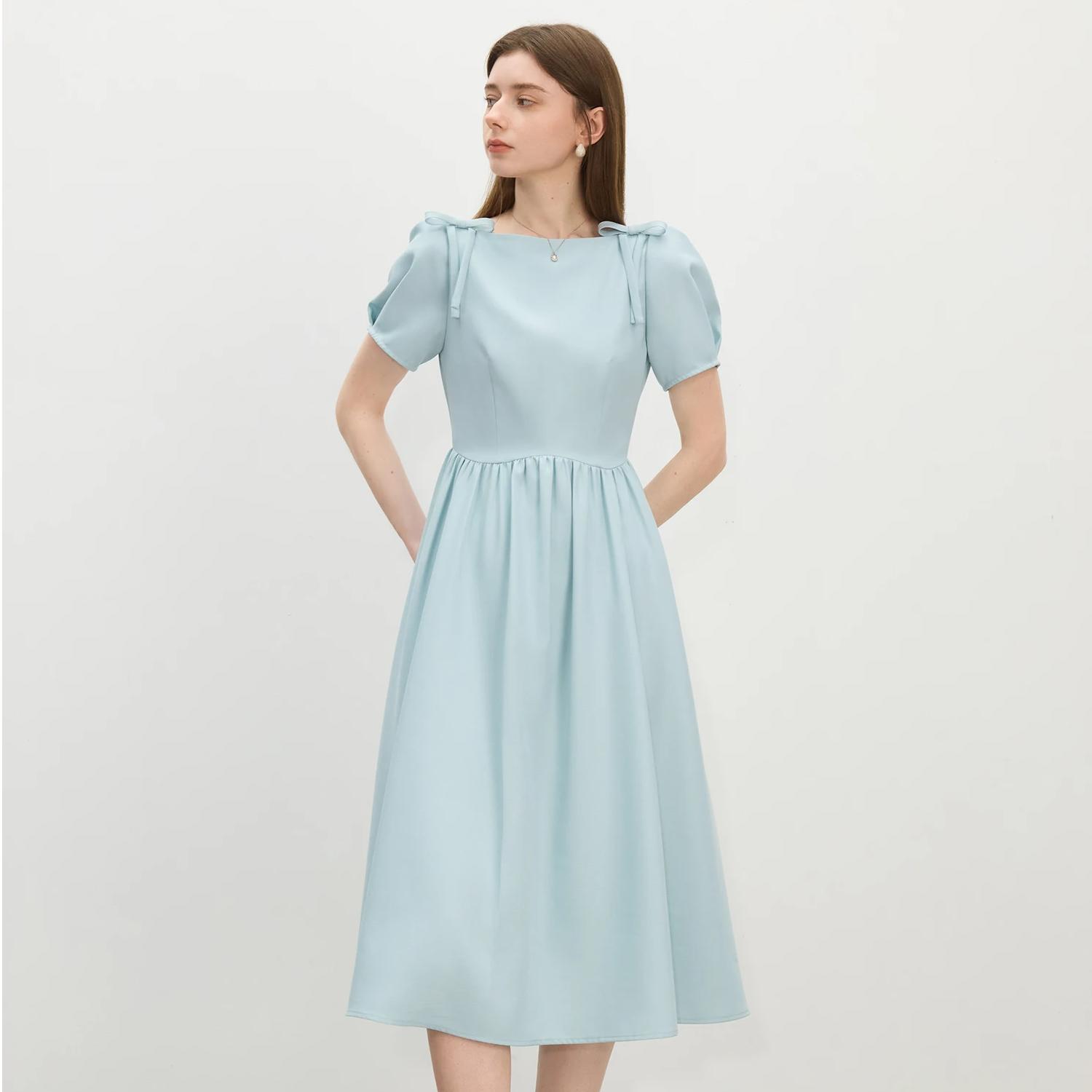 Elegant Summer Square Neck Bow Dress 2