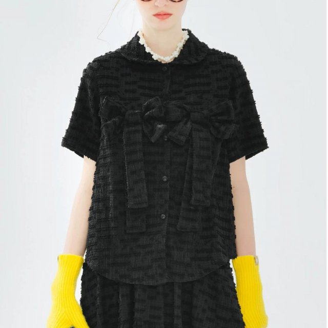 Summer Textured Bow Shirt for Women