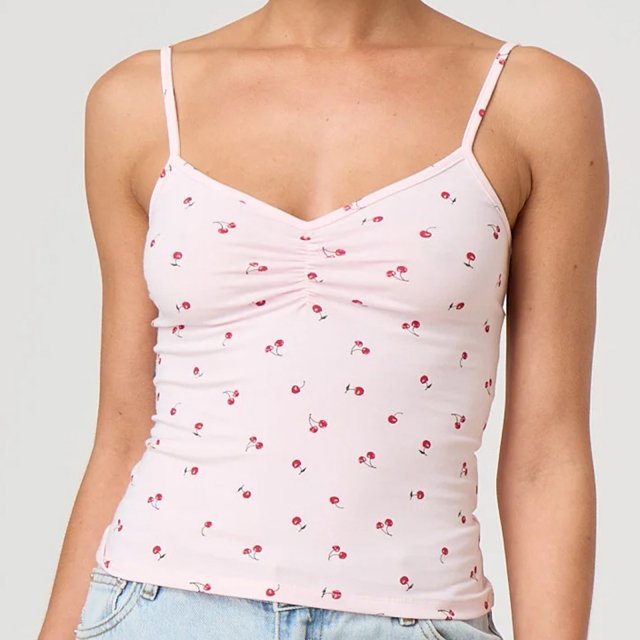 Cherry Print V-Neck Cami Crop Top