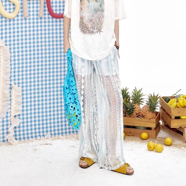 Summer Lace Hollowed Out Casual Wide Leg Pants for Women 2