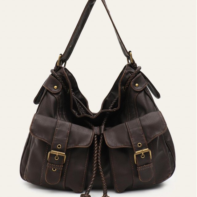 Vintage Soft Washed Vegan Leather Hobo Crossbody Shoulder Bag with Pockets